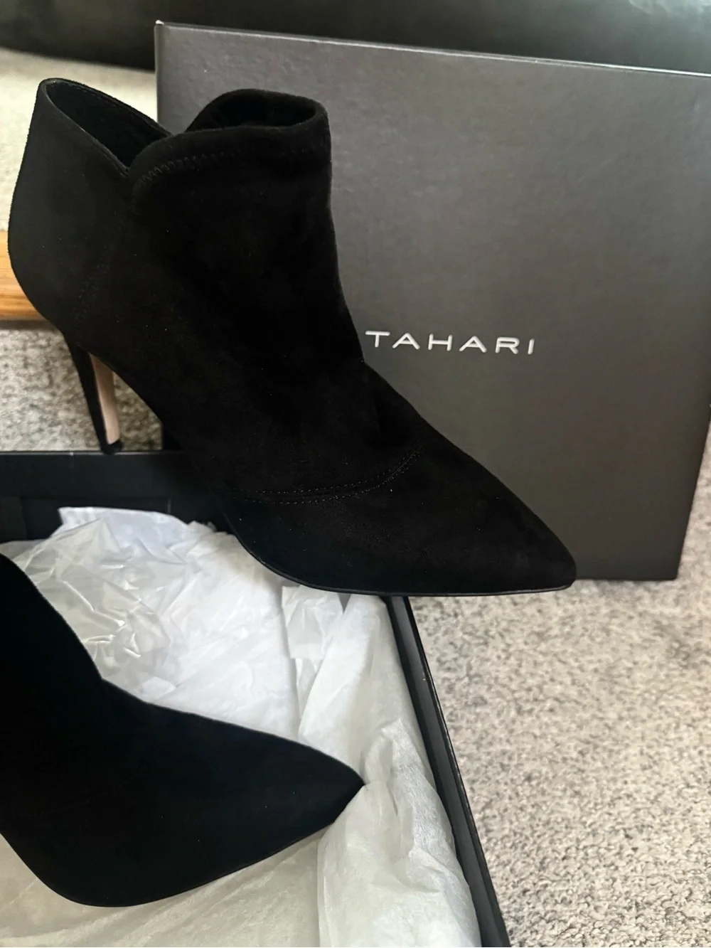 Tahari Black Suede Pointed-Toe Stiletto Booties - Women's NIB SZ 8M